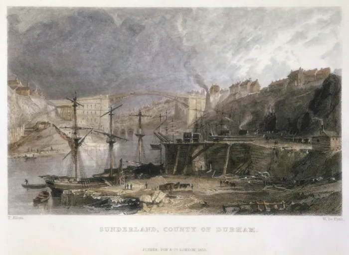 Framed Print : View of Sunderland and the Iron Bridge looking eastwards, 1833 Framed Print : View of Sunderland and the Iron Bridge looking eastwards, 1833