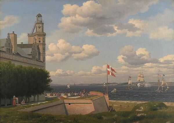 A View towards the Swedish Coast from the Ramparts of Kronborg Castle, 1829. Creator: CW Eckersberg