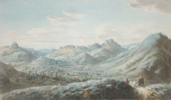 Framed Print : View of the Taraktash Mountain Range In Crimean Mountains, 1810s. Artist: Geissler, Christian Gottfried Heinrich (1770-1844) Framed Print : View of the Taraktash Mountain Range In Crimean Mountains, 1810s. Artist: Geissler, Christian Gottfried Heinrich (1770-1844)