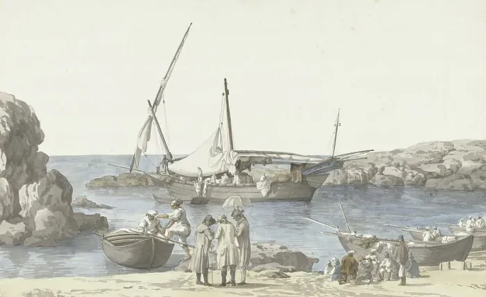 Framed Print : View of Taranto and harbour of Luogo Vivo, 1778. Creator: Louis Ducros Framed Print : View of Taranto and harbour of Luogo Vivo, 1778. Creator: Louis Ducros