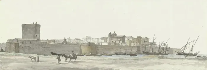 Framed Print : View of Taranto's fortifications, 1778. Creator: Louis Ducros Framed Print : View of Taranto's fortifications, 1778. Creator: Louis Ducros