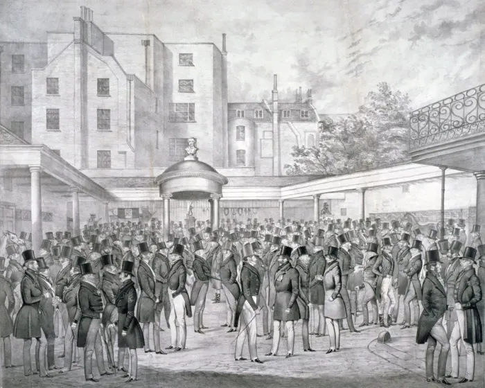 Framed Print : View of Tattersalls horse sale yard at Hyde Park Corner, Westminster, London, c1845 Framed Print : View of Tattersalls horse sale yard at Hyde Park Corner, Westminster, London, c1845