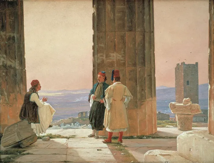 Framed Print : The View from the Temple of Athena on the Acropolis, 1844. Creator: Martinus Rorbye Framed Print : The View from the Temple of Athena on the Acropolis, 1844. Creator: Martinus Rorbye