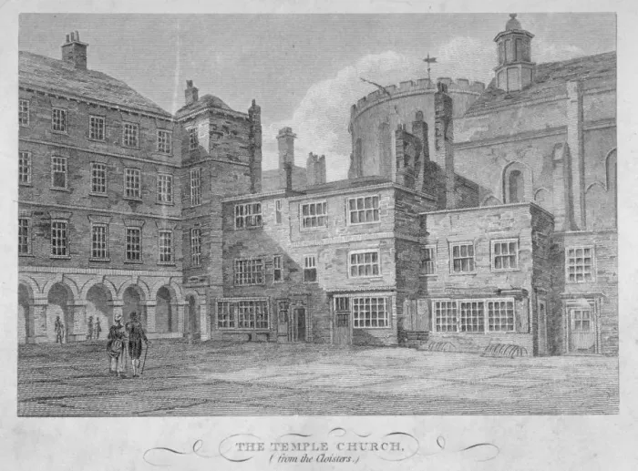 Framed Print : View of Temple Church from the cloisters, City of London, 1804. Artist: John Greig Framed Print : View of Temple Church from the cloisters, City of London, 1804. Artist: John Greig