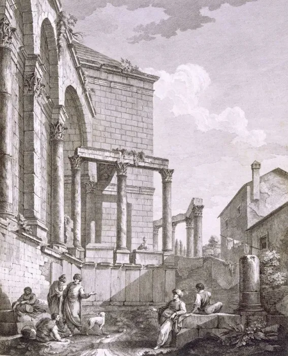 Framed Print : Side view of the Temple of Jupiter, pub. 1764. Creator: Robert Adam (1728-92) Framed Print : Side view of the Temple of Jupiter, pub. 1764. Creator: Robert Adam (1728-92)