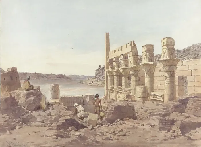 Framed Print : View of the temple ruins at Philae near Aswan, 1859. Creator: Willem de Famars Testas Framed Print : View of the temple ruins at Philae near Aswan, 1859. Creator: Willem de Famars Testas