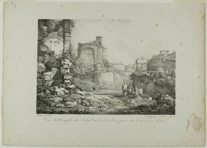 Framed Print : View of the Temple of the Sun and Moon from the Coliseum in Rome, 1817. Creator: Claude Thiénon Framed Print : View of the Temple of the Sun and Moon from the Coliseum in Rome, 1817. Creator: Claude Thiénon