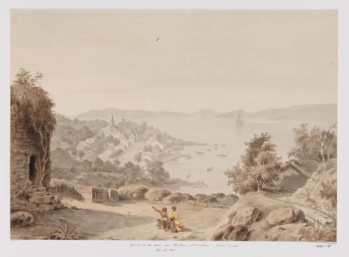 Framed Print : View of Ternate and the roads, the west coast of Halmahera, North Moluccas, 1821. Creator: Adrianus Johannes Bik Framed Print : View of Ternate and the roads, the west coast of Halmahera, North Moluccas, 1821. Creator: Adrianus Johannes Bik