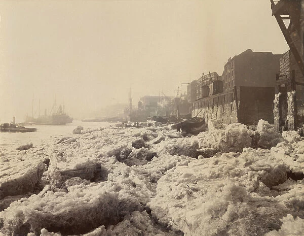 View of the Thames above Limehouse, London, during the frost of February 1895. Artist