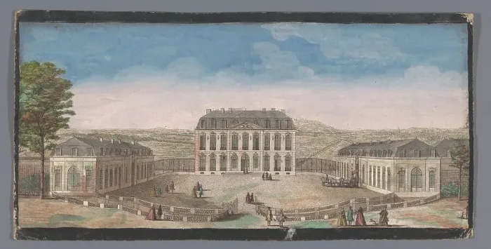 Framed Print : View of the front of the Chateau de Belle-Vue in Meudon, 1700-1799. Creators: Anon, Jacques Rigaud Framed Print : View of the front of the Chateau de Belle-Vue in Meudon, 1700-1799. Creators: Anon, Jacques Rigaud