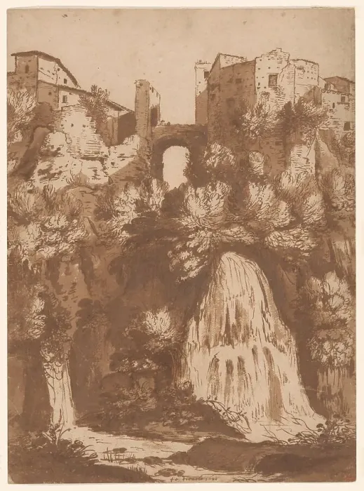 Framed Print : View of Tivoli with the Bridge Over the Anio Waterfall, 1620. Creator: Cornelis van Poelenburgh Framed Print : View of Tivoli with the Bridge Over the Anio Waterfall, 1620. Creator: Cornelis van Poelenburgh