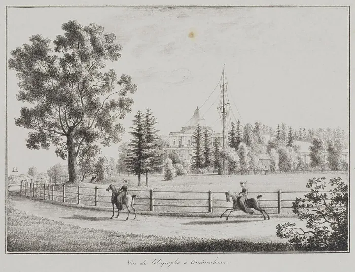 Framed Print : View of the Tobogganing Pavilion and the Telegraph at Oranienbaum, 1821-1822. Artist: Martynov, Andrei Yefimovich (1768-1826) Framed Print : View of the Tobogganing Pavilion and the Telegraph at Oranienbaum, 1821-1822. Artist: Martynov, Andrei Yefimovich (1768-1826)