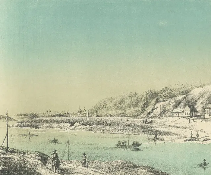 Framed Print : View of Tomsk From the Ferry Across the Tom River Along the Moscow Highway, 1871. Creators: M Kolosov, J Rogulin Framed Print : View of Tomsk From the Ferry Across the Tom River Along the Moscow Highway, 1871. Creators: M Kolosov, J Rogulin