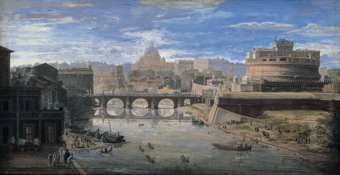 Framed Print : View of Tor di Nona, um 1700. Artist: Wittel (Vanvitelli), Caspar Adriaensz. van (1656-1736)