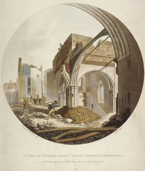 Framed Print : A view of the Tower and Arch of St Jamess Church, Clerkenwell, Islington, London, 1789 Framed Print : A view of the Tower and Arch of St Jamess Church, Clerkenwell, Islington, London, 1789