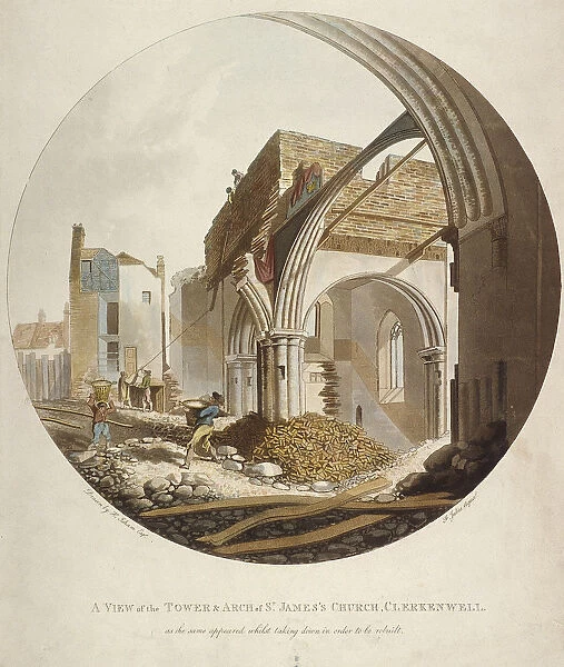 A view of the Tower and Arch of St Jamess Church, Clerkenwell, Islington, London, 1789