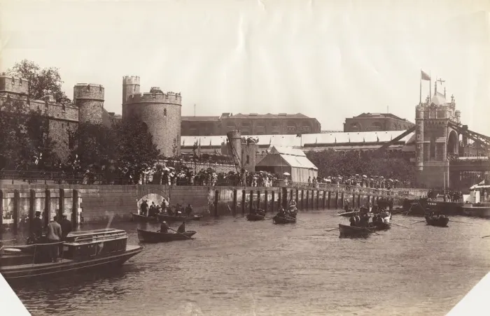 Framed Print : View of part of Tower Bridge from the River Thames, London, 1894 Framed Print : View of part of Tower Bridge from the River Thames, London, 1894