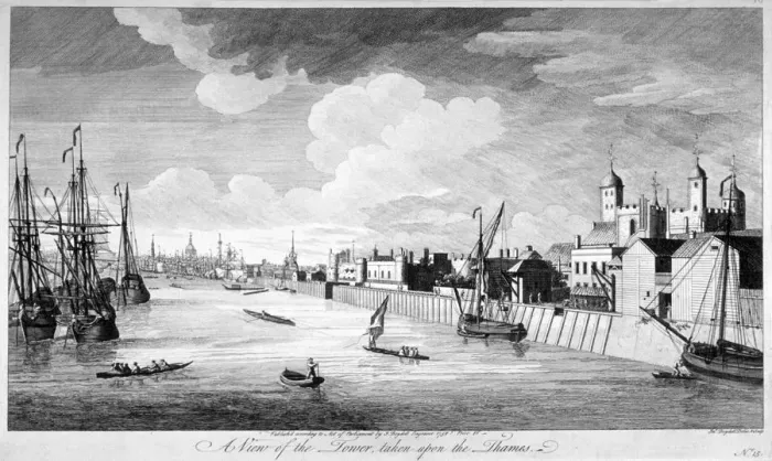Framed Print : View of the Tower of London with boats and passengers on the River Thames, 1751. Artist Framed Print : View of the Tower of London with boats and passengers on the River Thames, 1751. Artist