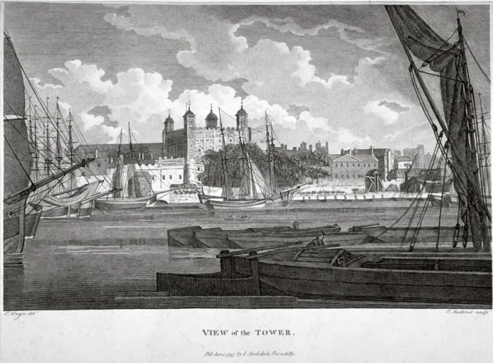 Framed Print : View of the Tower of London with boats on the River Thames, c1790. Artist: Philip Audinet Framed Print : View of the Tower of London with boats on the River Thames, c1790. Artist: Philip Audinet