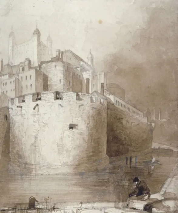 Framed Print : View of the Tower of London from the moat, c1830 Framed Print : View of the Tower of London from the moat, c1830