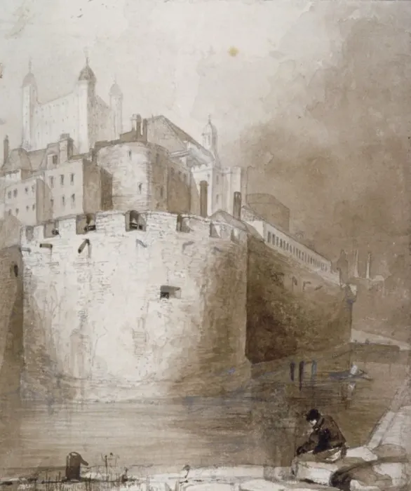 Framed Print : View of the Tower of London from the moat, c1830 Framed Print : View of the Tower of London from the moat, c1830