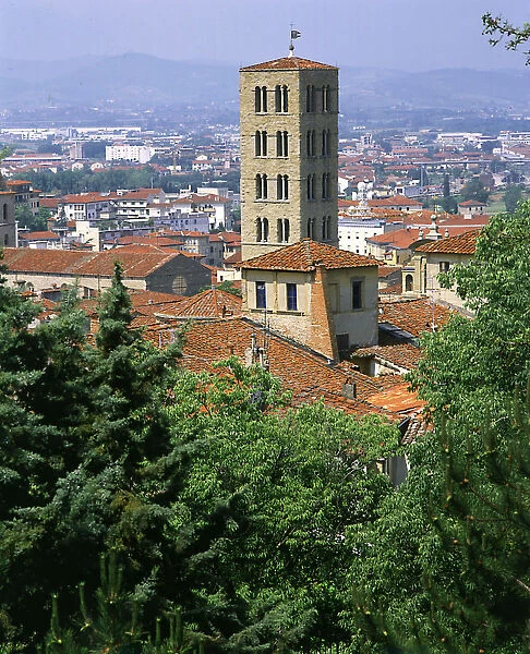 View of the tower of Santa Maria Campanile, Arezzo, Tuscany, Italy