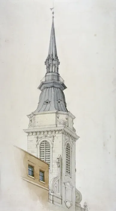 Framed Print : View of the tower and spire of St Martin within Ludgate, City of London, 1840. Artist Framed Print : View of the tower and spire of St Martin within Ludgate, City of London, 1840. Artist