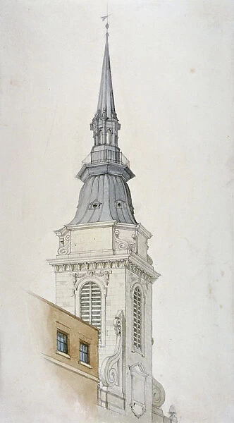 View of the tower and spire of St Martin within Ludgate, City of London, 1840. Artist