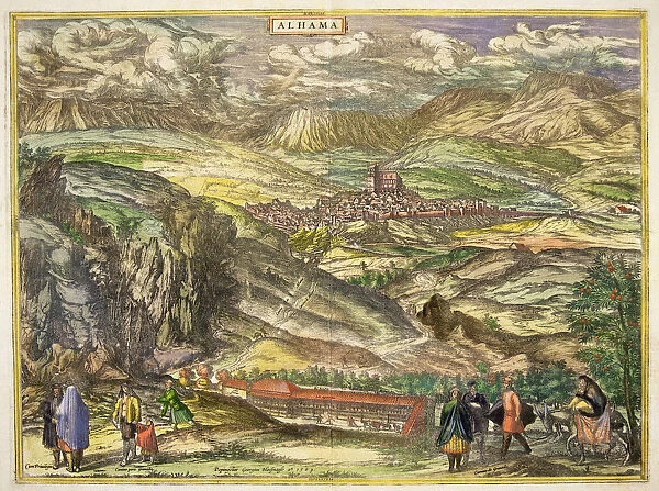 View of the town of Alhama (Granada). Engraving for the work Civitates Orbis Terrarrum