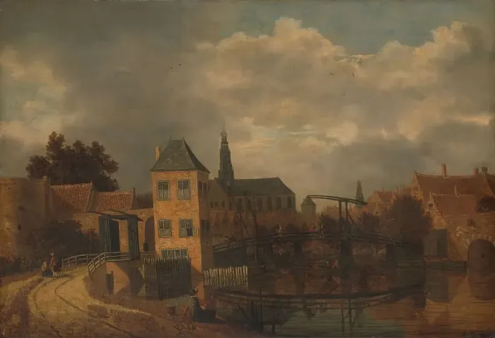 Framed Print : View of the Town of Haarlem, taken from the Spaarne River, showing the Eendjespoort, c.1650-c.1659. Creator: Balthasar van der Veen Framed Print : View of the Town of Haarlem, taken from the Spaarne River, showing the Eendjespoort, c.1650-c.1659. Creator: Balthasar van der Veen