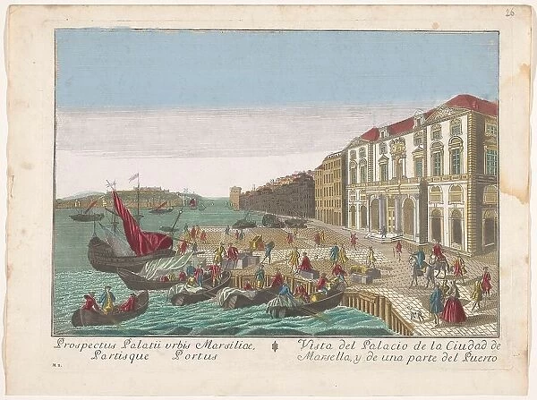 View of the Town Hall and the harbor in Marseille, 1700-1799. Creator: Remondini family