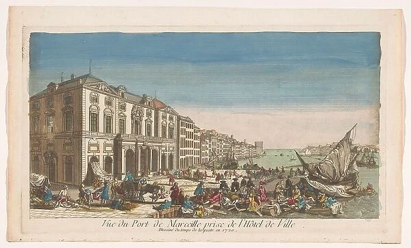 View of the town hall and the harbor in Marseille with victims struck by the plague... 1720-1799. Creator: Anon