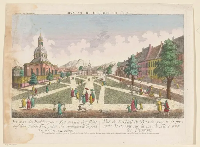 Framed Print : View of the town hall and the New Dutch Church in Batavia, 1755-1779. Creator: Franz Xavier Habermann Framed Print : View of the town hall and the New Dutch Church in Batavia, 1755-1779. Creator: Franz Xavier Habermann