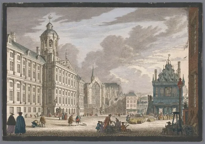 Framed Print : View of the Town Hall, the Nieuwe Kerk and the Waag on Dam Square in Amsterdam, 1753-1799. Creator: Simon Fokke Framed Print : View of the Town Hall, the Nieuwe Kerk and the Waag on Dam Square in Amsterdam, 1753-1799. Creator: Simon Fokke