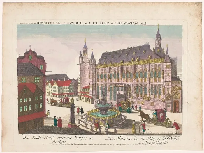 Framed Print : View of the Town Hall and the Stock Exchange in Aachen, 1755-1779. Creator: Jean-Jacques Hauer Framed Print : View of the Town Hall and the Stock Exchange in Aachen, 1755-1779. Creator: Jean-Jacques Hauer