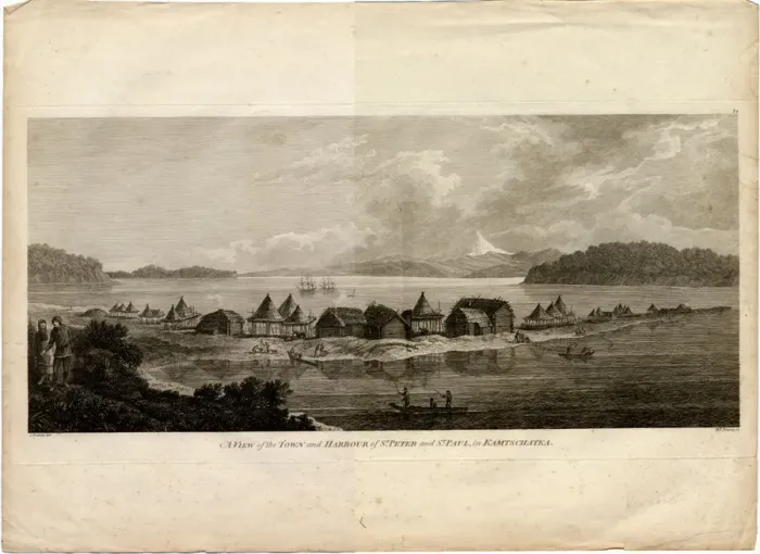 Framed Print : View of the Town and Harbour of Petropavlovsk-Kamchatsky (from the Voyage to the Pacific Ocean), 1785. Artist: Pouncey, Benjamin Thomas (active 1772-1799) Framed Print : View of the Town and Harbour of Petropavlovsk-Kamchatsky (from the Voyage to the Pacific Ocean), 1785. Artist: Pouncey, Benjamin Thomas (active 1772-1799)