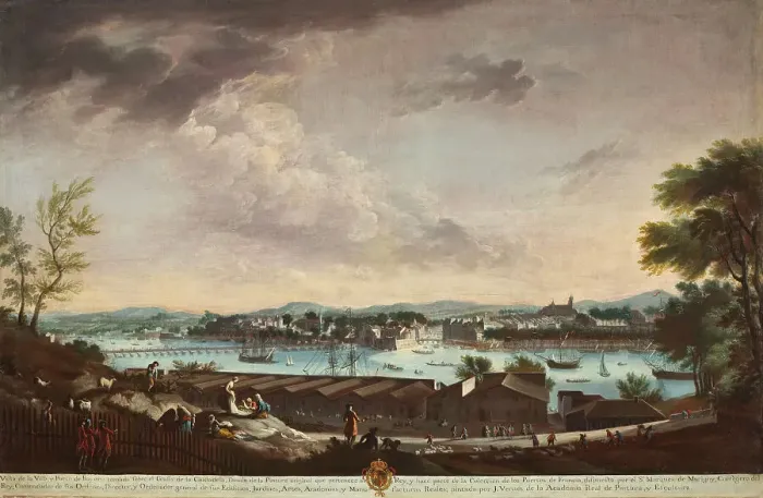 Framed Print : View of the Town and Port of Bayonne (La villa y puerto de Bayona) (image 1 of 2), 1771. Creator: Juan Patricio Morlete Ruiz Framed Print : View of the Town and Port of Bayonne (La villa y puerto de Bayona) (image 1 of 2), 1771. Creator: Juan Patricio Morlete Ruiz