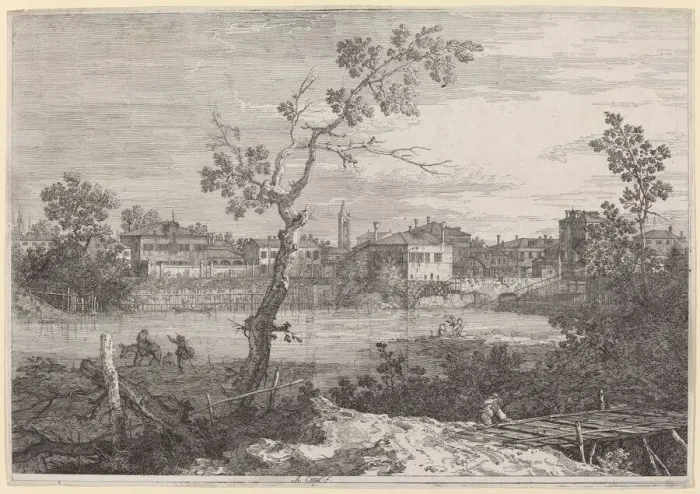 Framed Print : View of a Town on a River Bank, c. 1735 / 1746. Creator: Canaletto Framed Print : View of a Town on a River Bank, c. 1735 / 1746. Creator: Canaletto