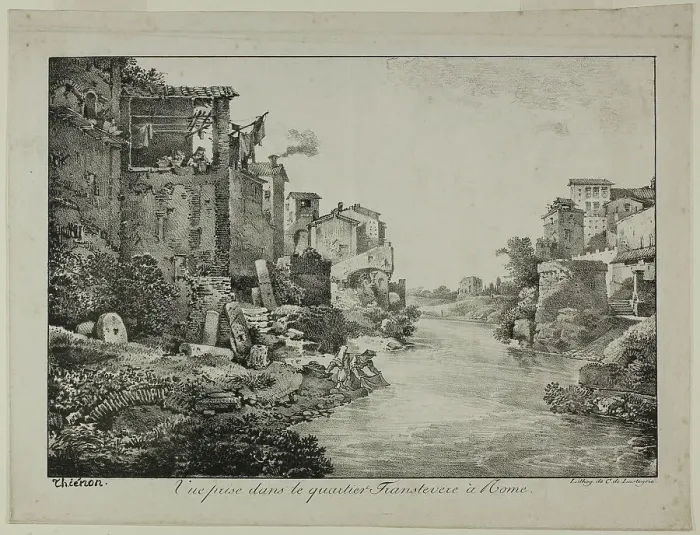 Framed Print : View in the Trastevere Quarter, Rome, 1817. Creator: Claude Thiénon Framed Print : View in the Trastevere Quarter, Rome, 1817. Creator: Claude Thiénon