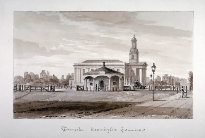 Framed Print : View of a turnpike at Kennington Common, Lambeth, London, 1827. Artist Framed Print : View of a turnpike at Kennington Common, Lambeth, London, 1827. Artist