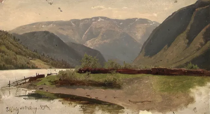 Framed Print : View of Ulvik in Hardanger, 1843. Creator: Hans Gude Framed Print : View of Ulvik in Hardanger, 1843. Creator: Hans Gude