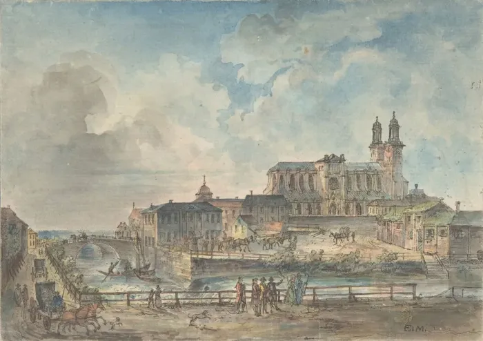 Framed Print : View of Uppsala cathedral from the North, 18th-early 19th century. Creator: Elias Martin Framed Print : View of Uppsala cathedral from the North, 18th-early 19th century. Creator: Elias Martin
