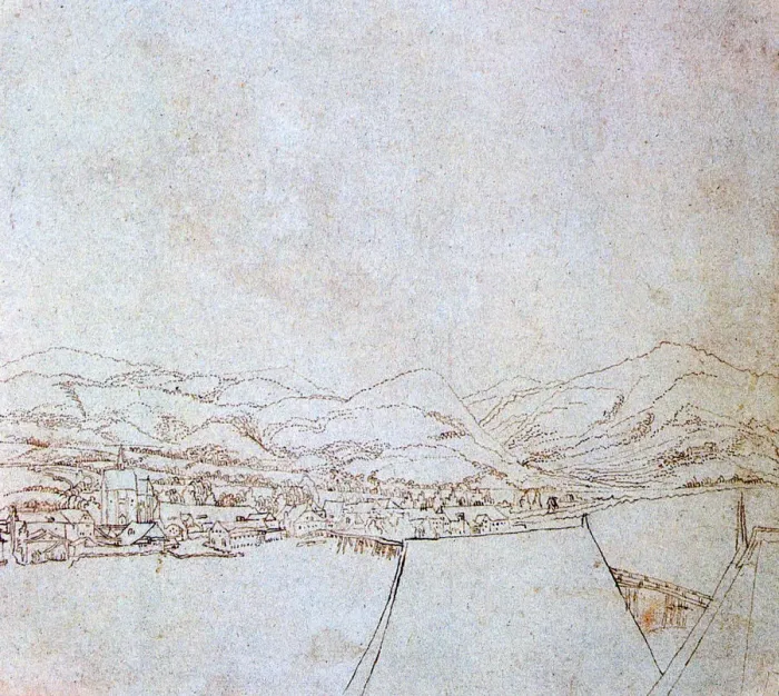 Framed Print : View of Urfahr, c1510-1553. Artist: Wolf Huber Framed Print : View of Urfahr, c1510-1553. Artist: Wolf Huber