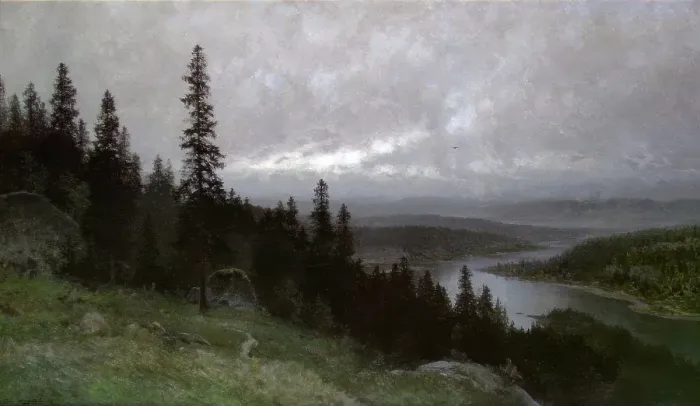 Framed Print : View of the valley, 1884. Creator: Ludvig Skramstad Framed Print : View of the valley, 1884. Creator: Ludvig Skramstad
