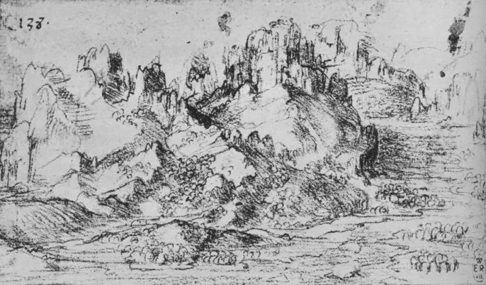 Framed Print : View over a Valley with Mountains Beyond, c1480 (1945). Artist: Leonardo da Vinci Framed Print : View over a Valley with Mountains Beyond, c1480 (1945). Artist: Leonardo da Vinci