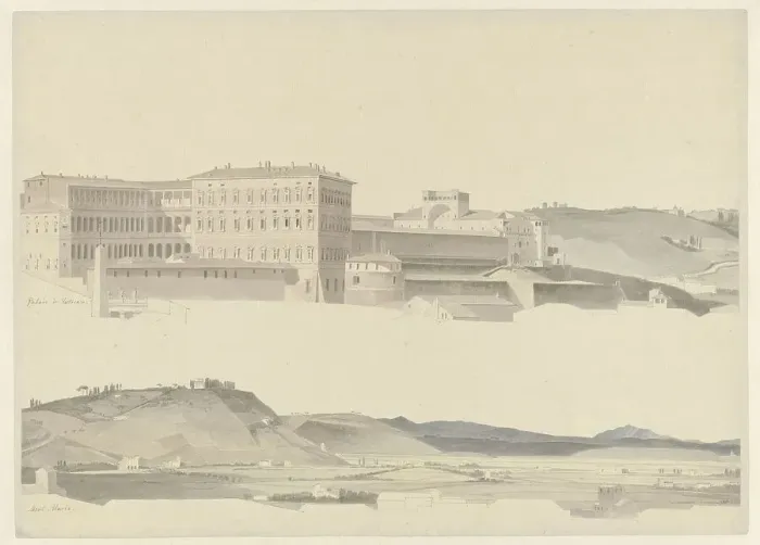Framed Print : View of the Vatican Palaces and of the Monte Mario, c.1809-c.1812. Creator: Josephus Augustus Knip Framed Print : View of the Vatican Palaces and of the Monte Mario, c.1809-c.1812. Creator: Josephus Augustus Knip