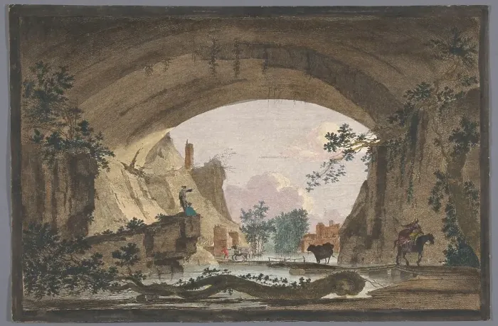 Framed Print : View of a vault over a river, 1700-1799. Creator: Marie-Jeanne Ozanne Framed Print : View of a vault over a river, 1700-1799. Creator: Marie-Jeanne Ozanne