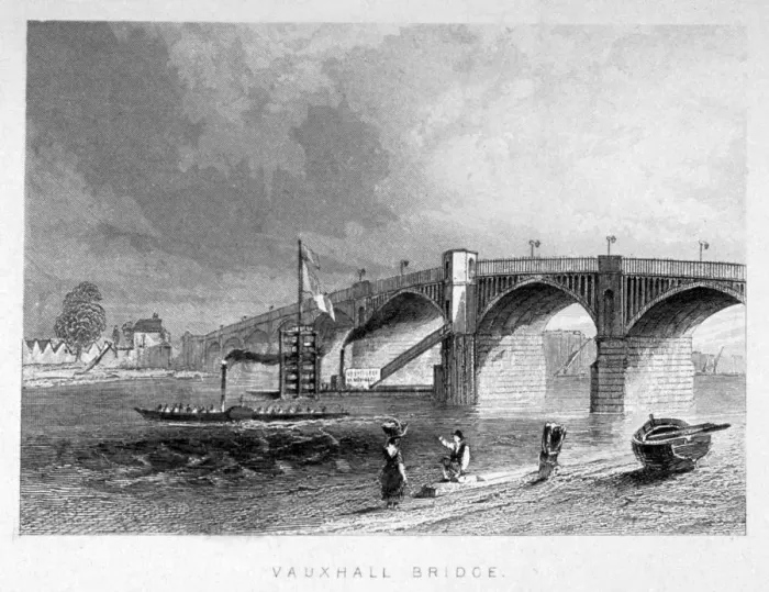 Framed Print : View of Vauxhall Bridge with a steamboat on the Thames, London, c1847 Framed Print : View of Vauxhall Bridge with a steamboat on the Thames, London, c1847