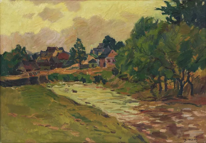 Framed Print : View of Vazec from the Vazec Brook, 1923. Creator: Gustav Mally Framed Print : View of Vazec from the Vazec Brook, 1923. Creator: Gustav Mally