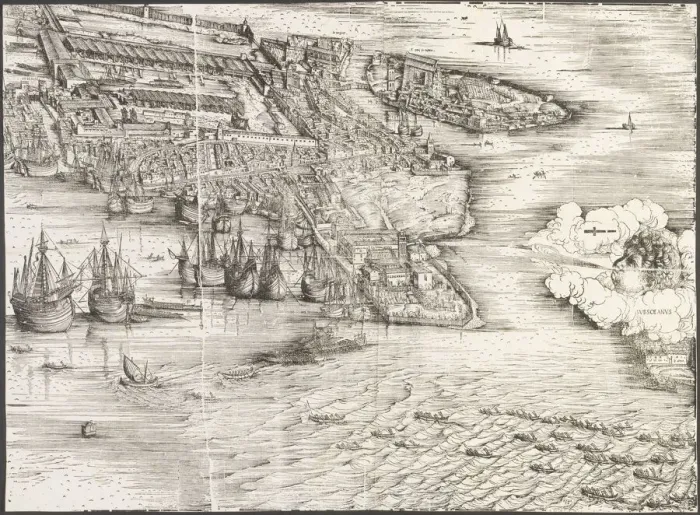 Framed Print : View of Venice [lower right block], 1500. Creator: Jacopo de Barbari